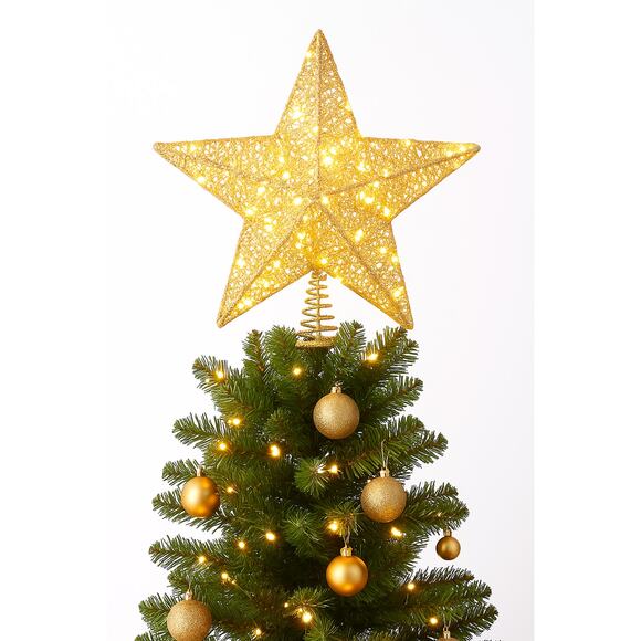 Gold Wrapped Glitter Open Star Light Up Christmas Tree Topper 11" Lit Holiday - Picture 6 of 11
